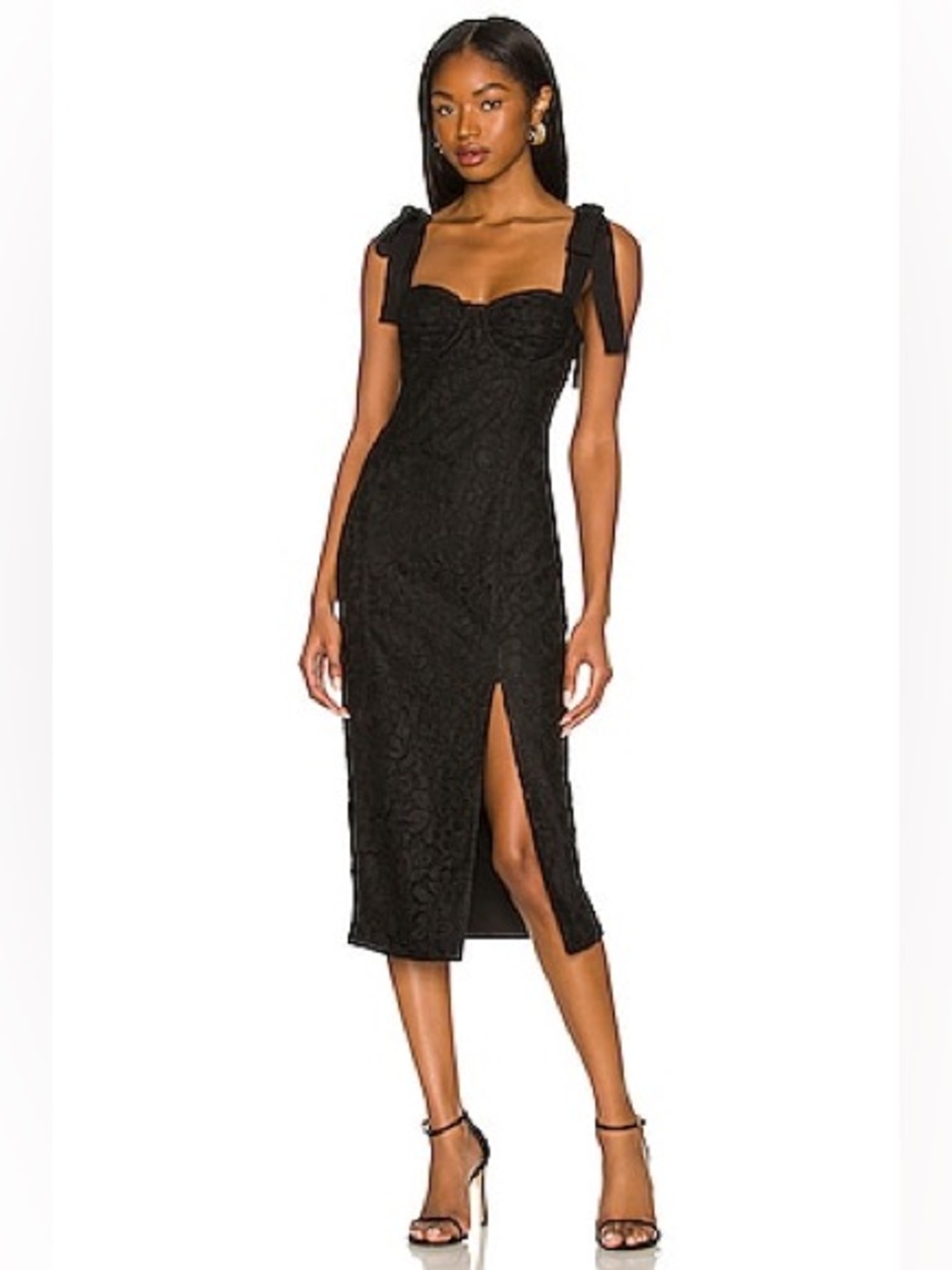 Lovers + Friends Mary Kate Ribbon Straps Black Lace Midi Dress ❤️❤️